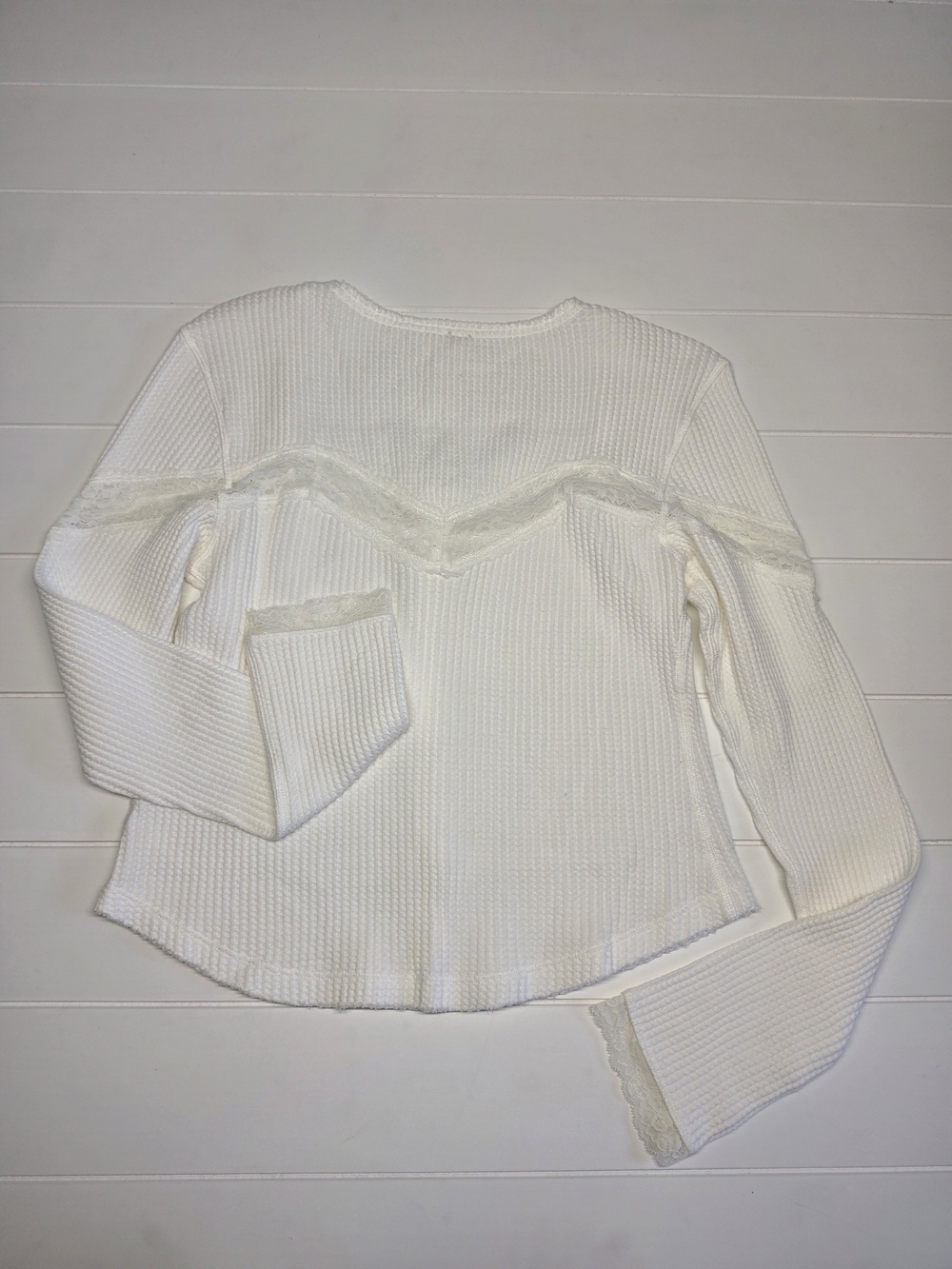 Free People Lets Pardy Cardi White Lace-Trim Thermal Button Womens Large - Picture 7 of 8